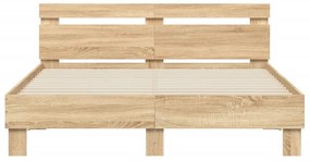 Estrutura cama c/ cabeceira/luzes LED 140x190cm carvalho sonoma