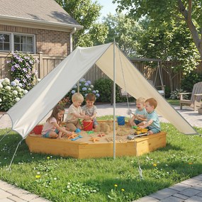 Caixa de areia crianças em madeira com toldo 214,5 x 214,5 x 22,5 cm, caixa de areia infantil para exterior com 4 bancos, forro no fundo, amarela