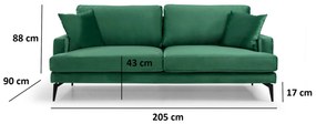 Sofá 3 Lugares Papira – Verde – 205 cm x 90 cm x 88 cm