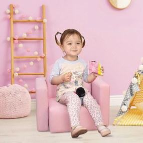 HOMCOM Conjunto 2 em 1 Poltrona infantil multifuncional conversível em cadeira e mesa para crianças acima de 3 anos 33x35x41 cm Rosa