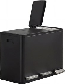 Caixote do lixo com 3 compartimentos, caixote do lixo de 3 x 15 L, 62 x 35,3 x 45,5 cm com pedal e tampa com fecho suave Preto