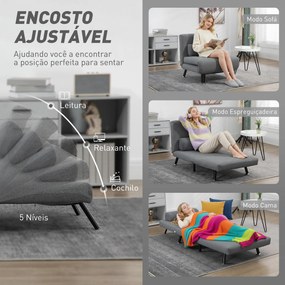 Sofá Cama Individual Dobrável com Encosto Ajustável em 5 Níveis Almofada e Estofado de Linho Sintético 75x70x75 cm Cinzento