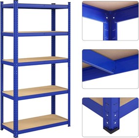 Conjunto 2 Estantes de arrumação garagens, armazem, arrumos com 5 níveis 40 x 90 x 180 cm Azul