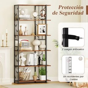 Estante de 6 prateleiras com estrutura metálica 80 x 31 x 180 cm Castanha