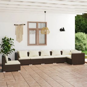 vidaXL 7 pcs conjunto lounge jardim c/ almofadões vime PE castanho
