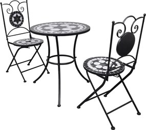 Conjunto bistrô azulejos de cerâmica 3 pcs preto e branco