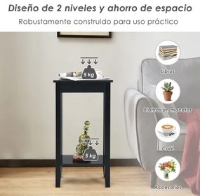 Mesa de apoio para sofá com 2 níveis Mesa retangular compacta e estreita para sala de estar Quarto 40,5 x 29,5 x 73,5 cm Preta