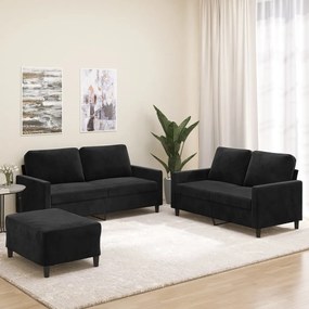 vidaXL 3 pcs conjunto de sofás com almofadões veludo preto