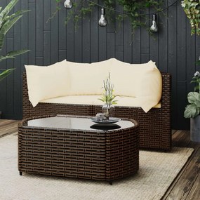 vidaXL 3 pcs conjunto lounge jardim c/ almofadões vime PE castanho