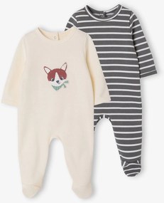 Lote de 2 babygrows com abertura nas costas para bebé baunilha