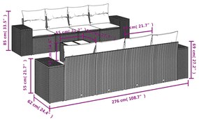 9 pcs conjunto sofás p/ jardim c/ almofadões vime PE castanho