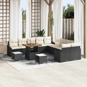 Conjunto de Sofá de Jardim vidaXL 13 Peças com Almofadas Preto Vime Poliéster Acácia