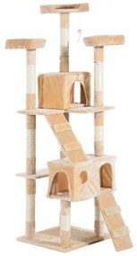 PawHut Árvore Arranhador para Gatos Grande 50x50x170cm com Múltiplos Níveis Cavernas Brinquedos Suspensos Centro de Atividades de Sisal Bege