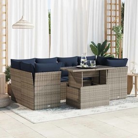 7 pcs conjunto sofás jardim almofadões vime PE/acácia cinzento