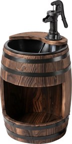 Outsunny Fonte de jardim decorativa em barril de madeira com vaso, madeira de abeto, castanho escuro Ø27 x 59 cm | Aosom Portugal