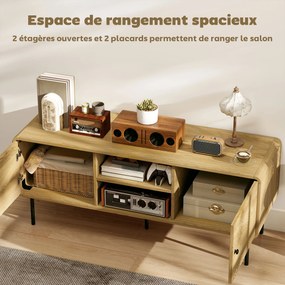 Móvel para televisão 120 x 40 x 50 cm, com capacidade para ecrãs até 55 polegadas, com 2 portas, 2 compartimentos abertos, pés em aço, cor carvalho
