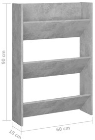 Sapateira de parede 60x18x90 cm contraplacado cinzento cimento