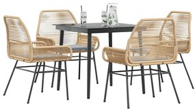 Conjunto jantar jardim 5 peças almofadas vidro vime PE castanho