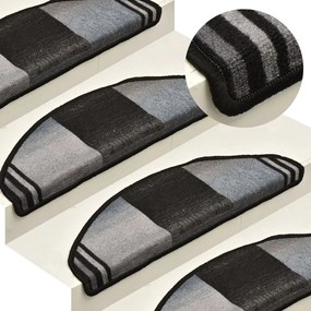Tapetes de escada adesivos 15 pcs 65x21x4 cm preto e cinzento