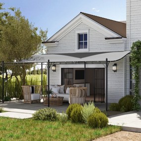 Pérgola de Parede 3x6 m com Telhado Inclinado Orifícios de Drenagem e Estrutura Metálica Cinzento Escuro