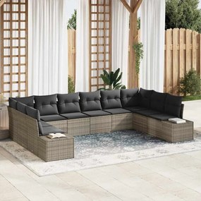 vidaXL Conjunto de Sofá de 10 Peças com Almofadas Cinza Rattan PE