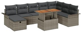 Sofá de Jardim 9 peças com almofadas cinzas em rattan sintético