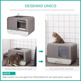 PawHut Caixa de Areia para Gatos Caixa de Areia Fechada para Gatos com Entrada Dianteira e Saída Superior Bandeja Removível e Pá 53x40x40cm Roxo Acinzentado