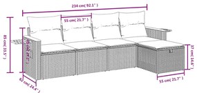 5 pcs conjunto sofás de jardim c/ almofadões vime PE cinzento
