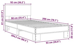 Estrutura de cama 90x200 cm derivados de madeira/metal preto