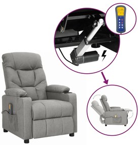 vidaXL Poltrona elevatória de massagens tecido cinzento-claro