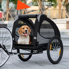 Reboque de bicicleta para cães com janelas em malha, refletores e bandeira de segurança, 140 x 71 x 83 cm, preto
