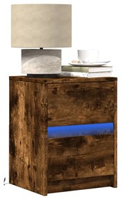 Mesa cabeceira c/ luzes LED derivados madeira carvalho fumado