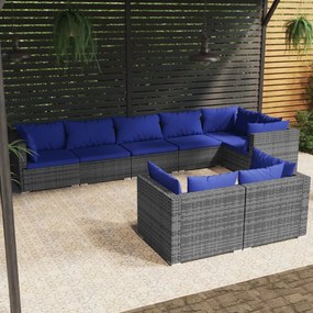 vidaXL 8 pcs conjunto lounge de jardim c/ almofadões vime PE cinzento