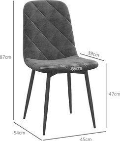 Conjunto de 4 Cadeiras de Jantar Modernas Cadeiras de Cozinha Estofadas em Veludo com Pés de Aço 45x54x87 cm Cinza