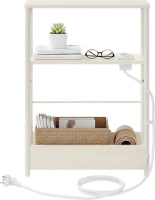 Mesa de apoio ou mesa cabeçeira estreita com 3 prateleiras com porta-revistas 18 x 45 x 58 cm branco creme