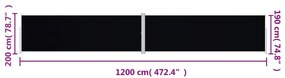 Toldo lateral retrátil 200x1200 cm preto