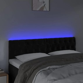 Cabeceira de cama c/ luzes LED veludo 144x7x78/88 cm preto