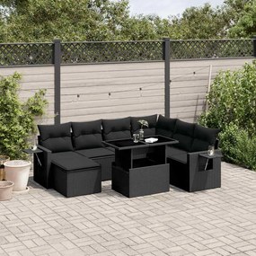 vidaXL 9 pcs conjunto de sofás p/ jardim c/ almofadões vime PE preto