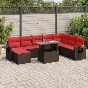 9 pcs conjunto sofás p/ jardim almofadões vime PE/acácia preto