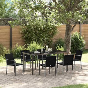 Conjunto de Jantar para o Jardim com 7 Peças e Almofadas em Rattan Preto