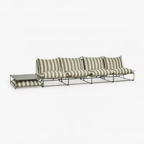 Conjunto De Jardim Com Sofá Modular De 4 Peças E Mesa Auxiliar Conversível Amaro Tapioca Beige - Verde Azeitona Profundo - Sklum