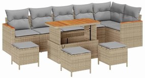 Conjunto de Sofá de Jardim de 10 Peças com Almofadas Bege Polirattan A