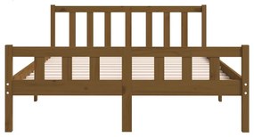 Estrutura de cama casal 135x190 cm madeira maciça castanho-mel