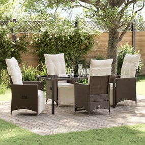 vidaXL Conjunto de Jantar de Jardim de 5 Peças com Almofadas Castanho Polir Rattan