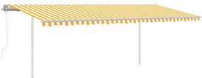 Toldo retrátil automático com postes 6x3 m amarelo e branco