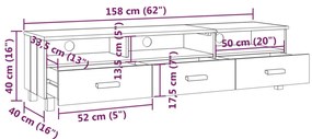 Móvel de TV HAMAR 158x40x40 cm pinho maciço cinza-escuro