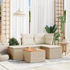 vidaXL 5 pcs conjunto de sofás p/ jardim com almofadões vime PE bege