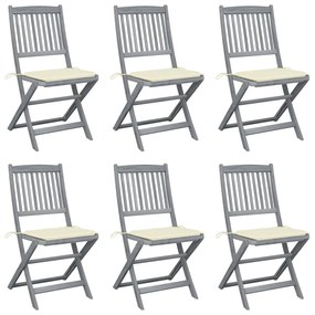 vidaXL Cadeiras exterior dobráveis c/ almofadões 6 pcs acácia maciça