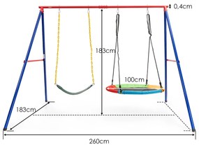 Estrutura de baloiço até 250 kg Suporte para 2 baloiços (não incluidos) em aço Moldado com pés antiderrapantes  260 x 183 x 183 cm Vermelho