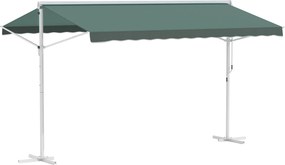 Outsunny Toldo de Dupla Inclinação 4 x 3 m Manual Retrátil Inclinação Ajustável Metal Poliéster Impermeabilizado Verde Escuro | Aosom Portugal
